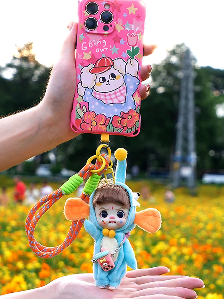 Mini Labbu Pocket Doll – Jointed Blythe-Style Boy & Girl Doll for Girls, Rainbow Ball Mobile Phone Decoration