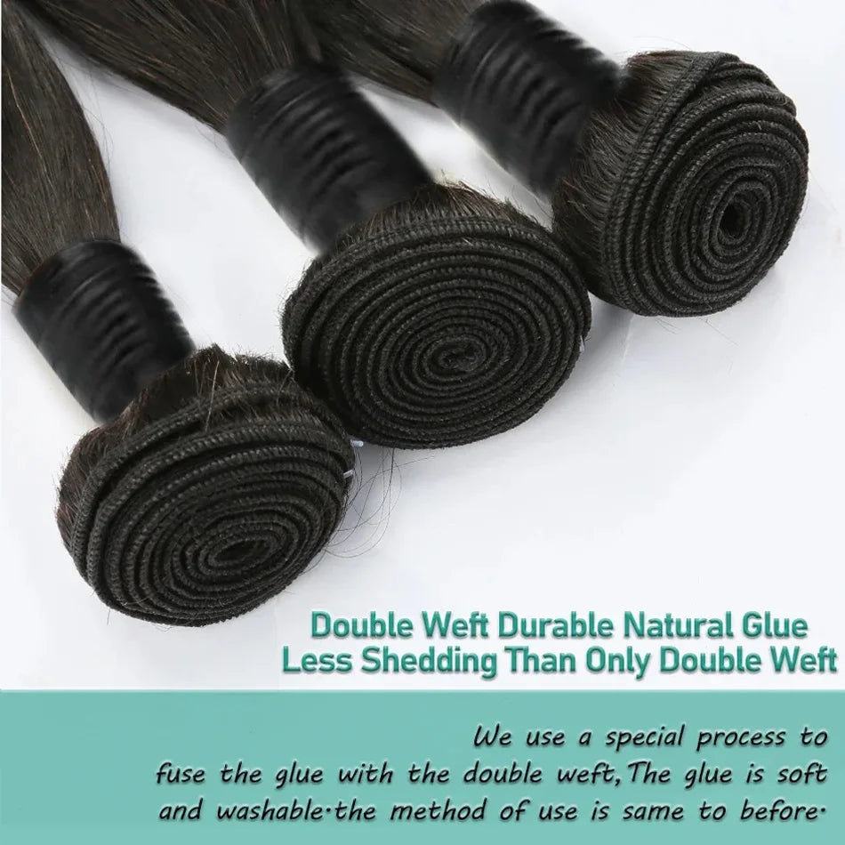 Bone Straight 100% Human Hair Bundles – 30" 40" 50" Brazilian Virgin Hair Extensions, Double Weft, Natural Black