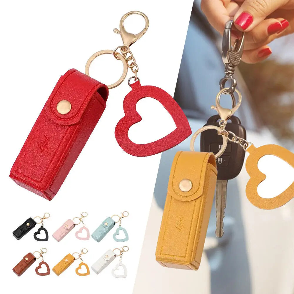 Portable Leather Lipstick Bag – Makeup Pouch with Mirror, Lip Balm Holder & Keychain Cover