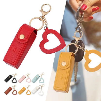 Portable Leather Lipstick Bag – Makeup Pouch with Mirror, Lip Balm Holder & Keychain Cover