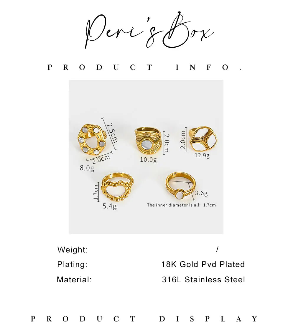 Peri'sbox Elegant Gold Plated Oval Heart Ring – White Mother of Pearl Women’s Waterproof Party Jewelry Gift