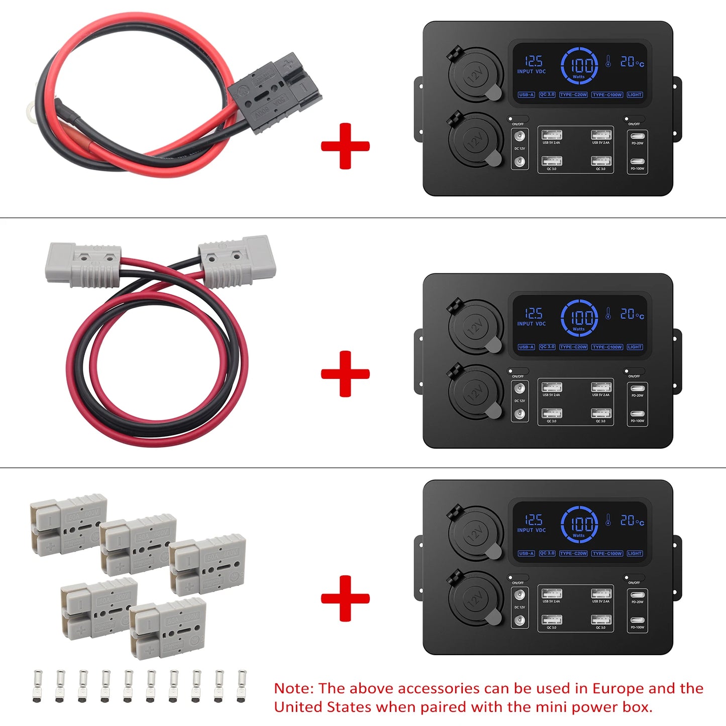 Mini Power Box 12V 100W | LCD Display, LED Lights, USB-C & QC3.0 Ports | Portable Control Hub for RVs, SUVs, Boats