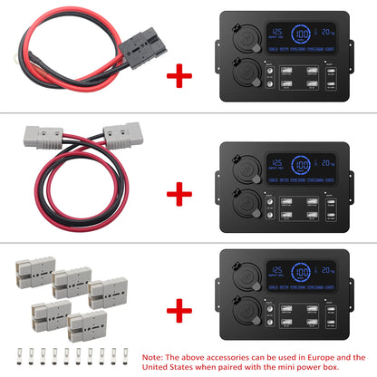 Mini Power Box 12V 100W | LCD Display, LED Lights, USB-C & QC3.0 Ports | Portable Control Hub for RVs, SUVs, Boats