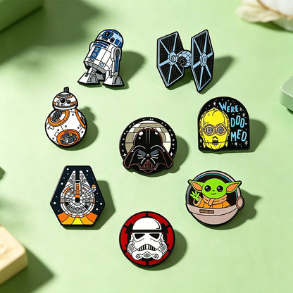 8-Piece Star Wars Enamel Brooch Set - R2-D2, BB-8, Darth Vader, Stormtrooper, and TIE Fighter Metal Pins for Backpacks and Accessories