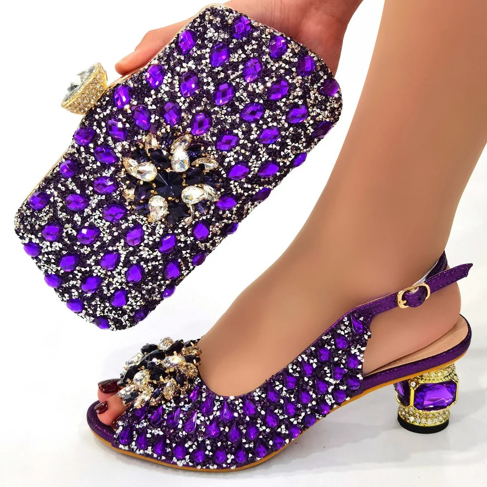 Silver Nigerian Women’s Shoe & Bag Set - African Fashion Party & Wedding Accessories