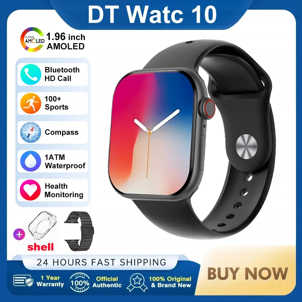 2025 DT 10 Smart Watch – 2.01" AMOLED, 16GB, Music, 3D Surround, BT Call, Waterproof Smartwatch for Men & Women