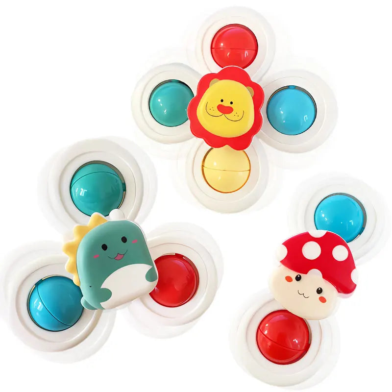 3PC Suction Cup Spinner Toys - Cartoon Animal Fidget Toys for Kids High Chair Bath Window Travel Gift