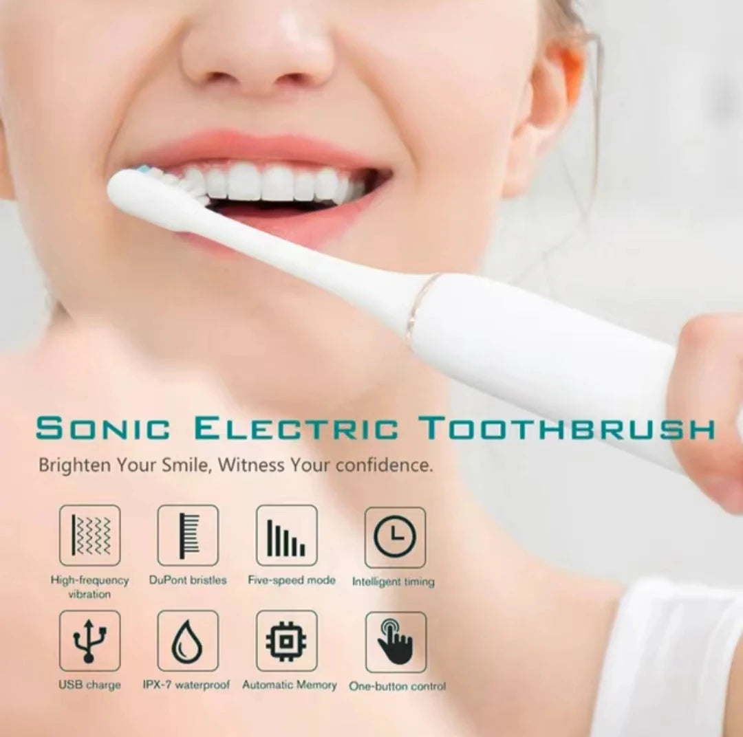 Sonic Electric Toothbrush for Adults – USB Rechargeable IPX7 Waterproof with DuPont Brush Heads & 6 Cleaning Modes