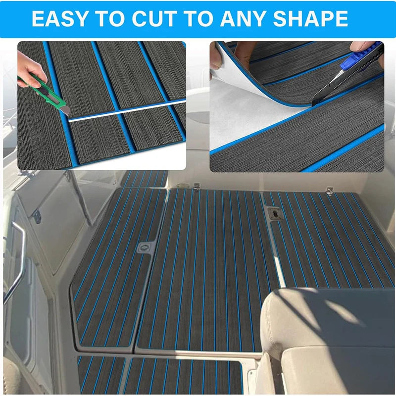 2400*450mm EVA Foam Faux Teak Boat Deck Mat – Waterproof Marine Flooring for Yachts, Motorboats & Pontoons in Brown/Black