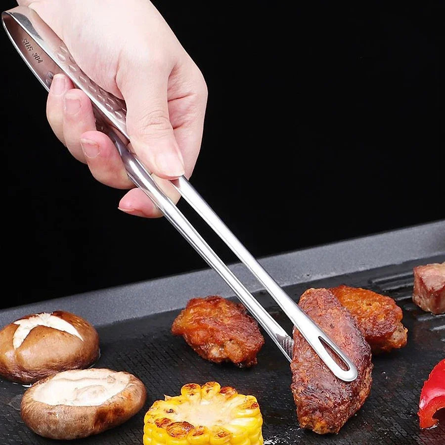 Long Stainless Steel Kitchen Tongs - Non-Slip Heat-Resistant BBQ Grill, Steak & Cooking Utensil Tool