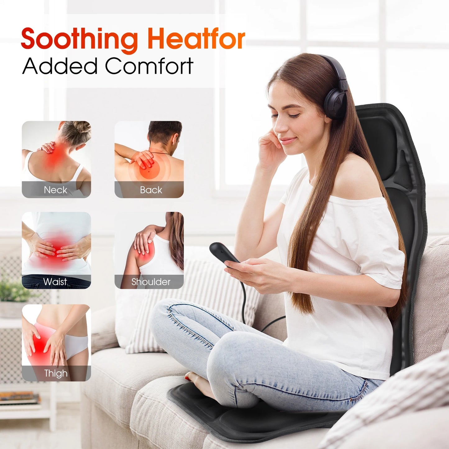 Electric Full-Body Massage Chair Cushion | Infrared Heating Vibrator for Back, Neck & Lumbar – Car, Home, Office
