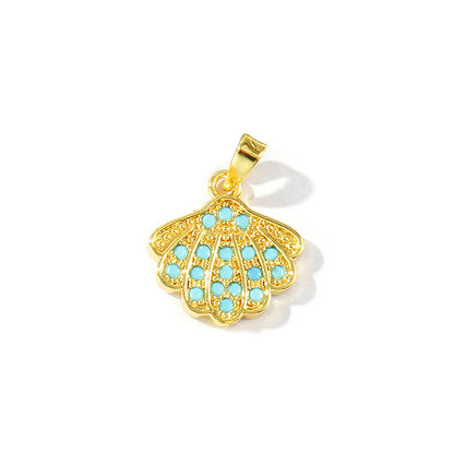 Blue Cubic Zirconia Ocean Charm Pendant Set – 18K Gold Plated Starfish, Mermaid & Conch DIY Necklace Jewelry