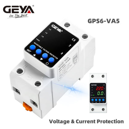 GEYA Adjustable Voltage Protector - 63A Over Under Voltage Protection Device with Digital Display for 220V/110V Power Safety