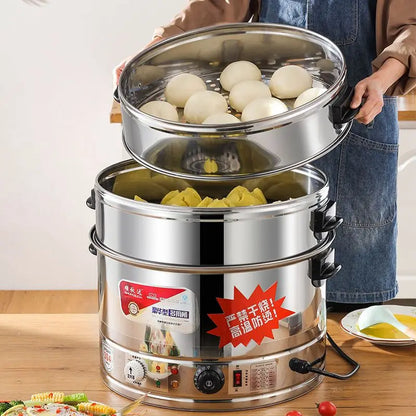 Commercial Electric Food Steamer - Large Capacity Stainless Steel Steamer for Buns & Cooking