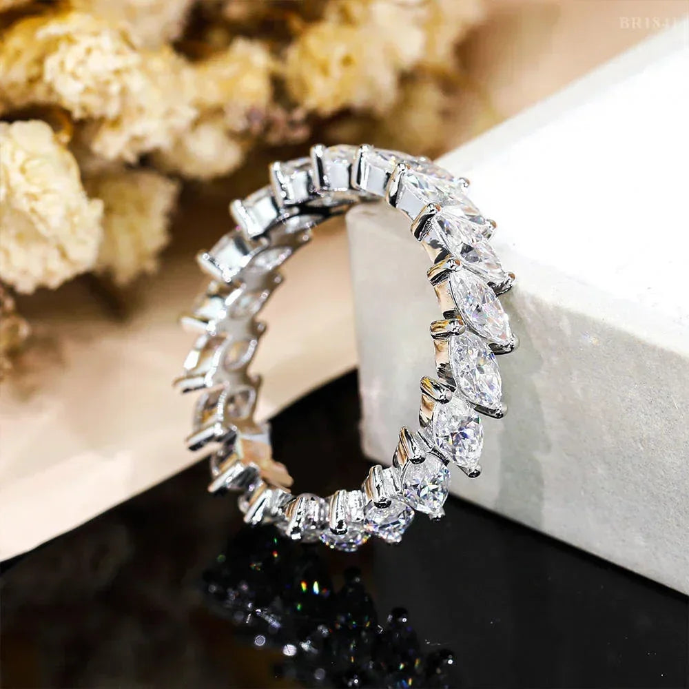3×6mm Marquise Cut Moissanite Eternity Ring — 925 Sterling Silver Engagement & Wedding Band for Women and Men with GRA Certificate