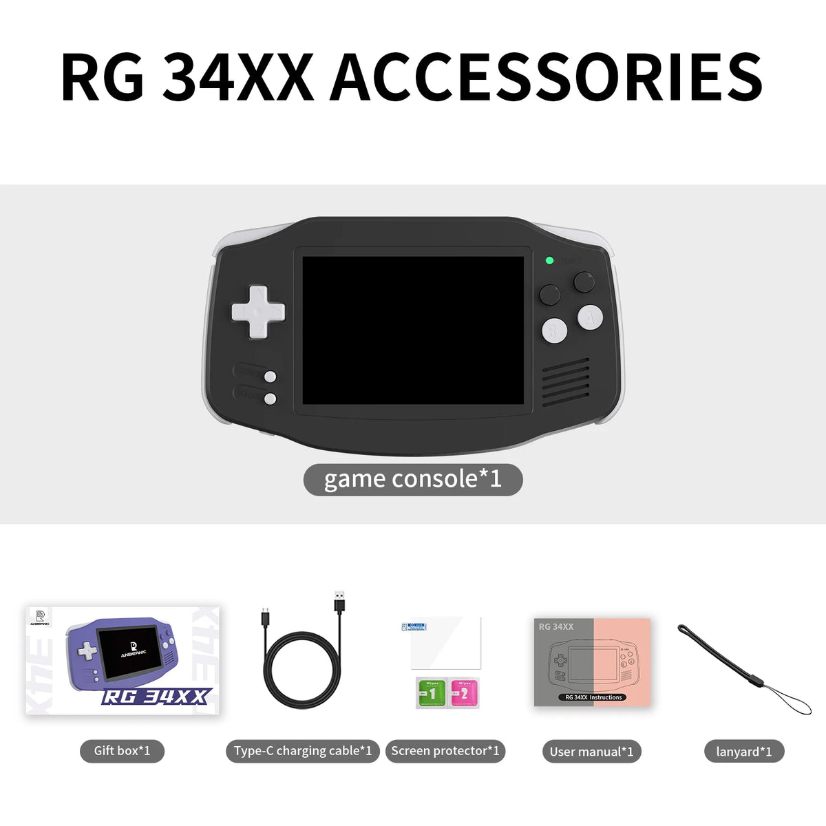 ANBERNIC RG34XX Retro Handheld Game Console - 3.4" IPS Screen Linux Gaming System with HDMI Output