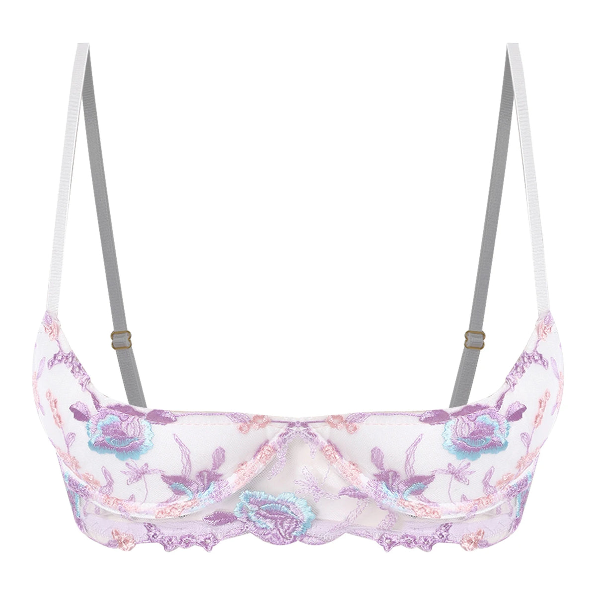 Women's Lace Push-Up Bra - 1/4 Cup Underwire Bra with Removable Pads, Embroidered Lace & Supportive Balconette Design