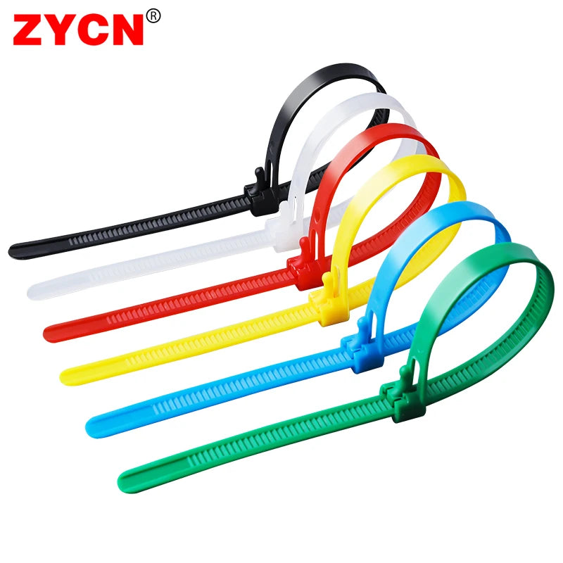 20pcs Plastic Reusable Cable Zip Ties: 8/10 Inch, 8*200/250/300/450 Sizes - Releasable Nylon, Recyclable Detachable Bundle