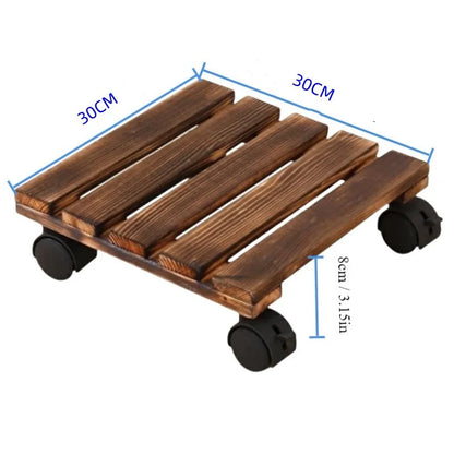 Solid Wood Movable Flower Stand – Thickened Bonsai Pot Tray with Universal Wheels for Easy Rolling