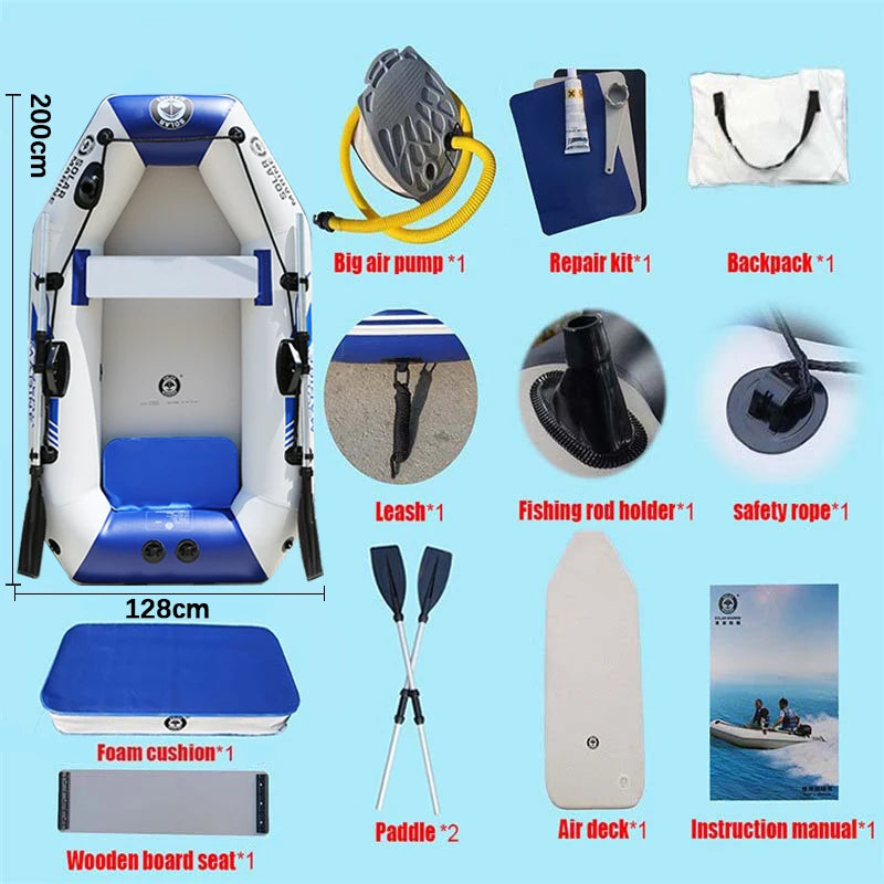 Solar Marine 2-Person Inflatable PVC Fishing Boat – 2M Wear-Resistant Kayak Canoe with Free Accessories