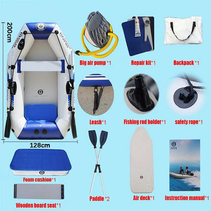 Solar Marine 2-Person Inflatable PVC Fishing Boat – 2M Wear-Resistant Kayak Canoe with Free Accessories