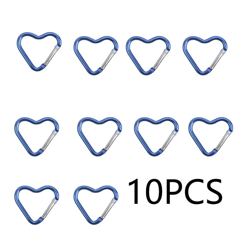 10PCS Heart Shape Aluminum Carabiner Clips - Tactical Keychain Hooks for Outdoor Gear, Water Bottles & EDC Tools