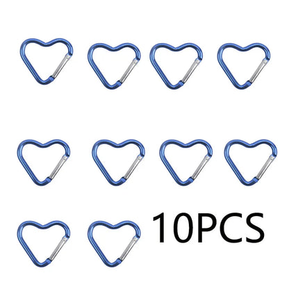 10PCS Heart Shape Aluminum Carabiner Clips - Tactical Keychain Hooks for Outdoor Gear, Water Bottles & EDC Tools