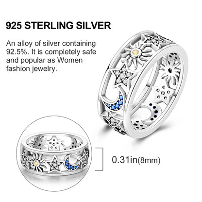 925 Sterling Silver Ring – Infinite Love Star & Moon Design for Women, Wedding Jewelry Gift