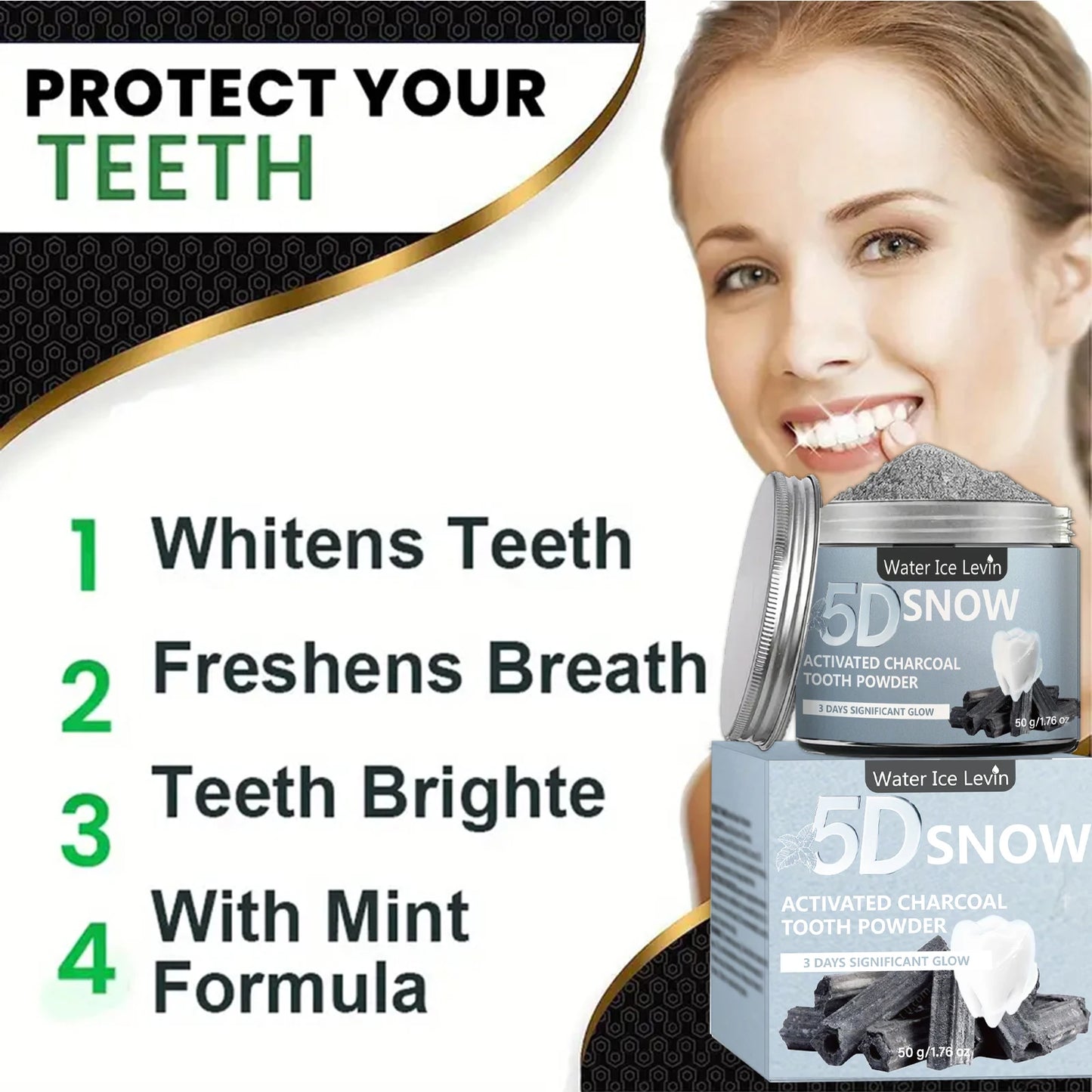 Bamboo Charcoal Teeth Whitening Powder - Natural Deep-Cleansing Powder for Fresh Breath & Daily Oral Care