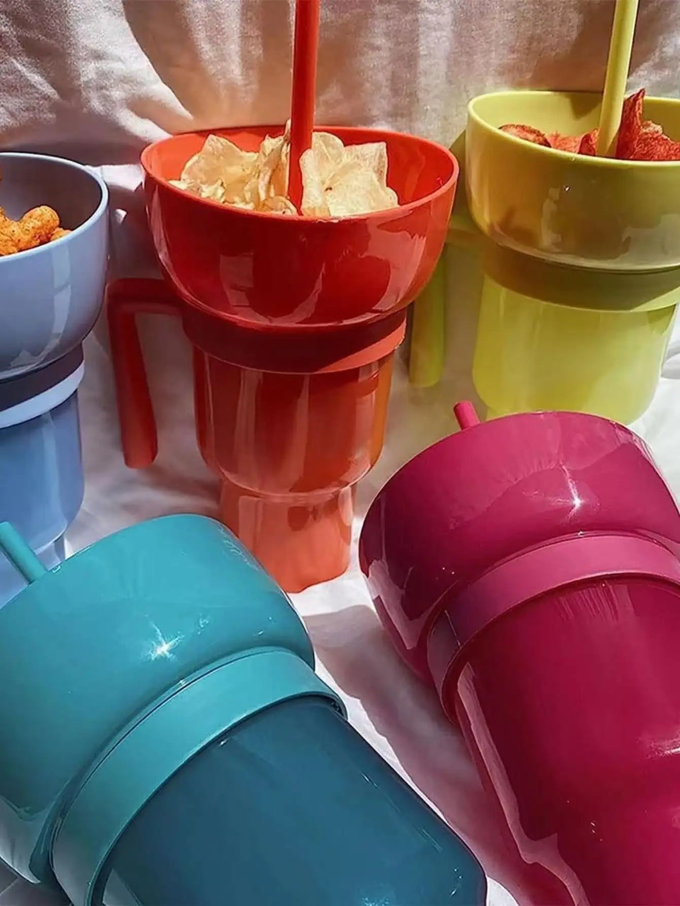 Creative All-in-One Popcorn Snack and Drink Cup with Handle - Water Cup and Straw Cup Combo