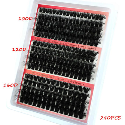 New 15 Rows DIY 5D Fluffy Lash Clusters – 60D–200D Wispy Thick Individual Eyelash Extensions 10–20mm Volume Lash Kit for Salon-Style Look