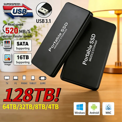Portable External SSD 1TB/2TB USB 3.2 High-Speed Solid State Drive, Ultra-Fast Mobile Storage for Laptop, PC & Mac