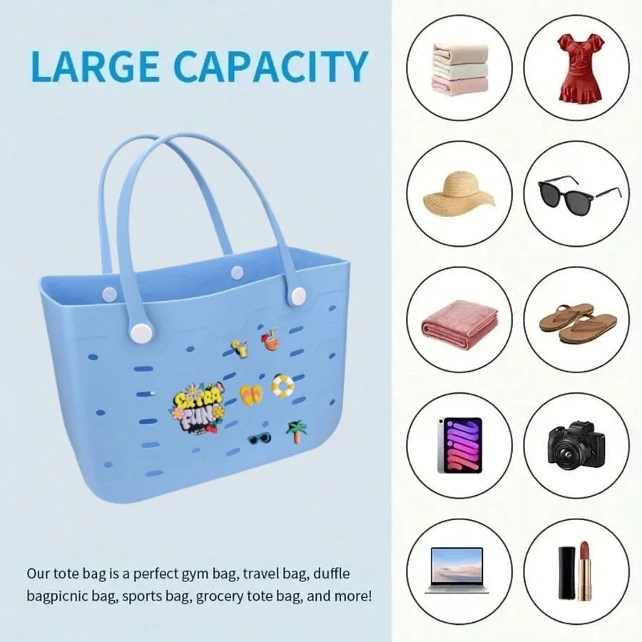 EVA Waterproof Beach Bag – M/L/XL Fashion Rubber Tote for Women, Solid Color Shoulder Bag for Travel, Picnic & Shopping Storage