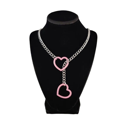 Heart O-Ring Punk Rock Necklace – Stainless Steel Cuban Chain Y-Necklace for Women