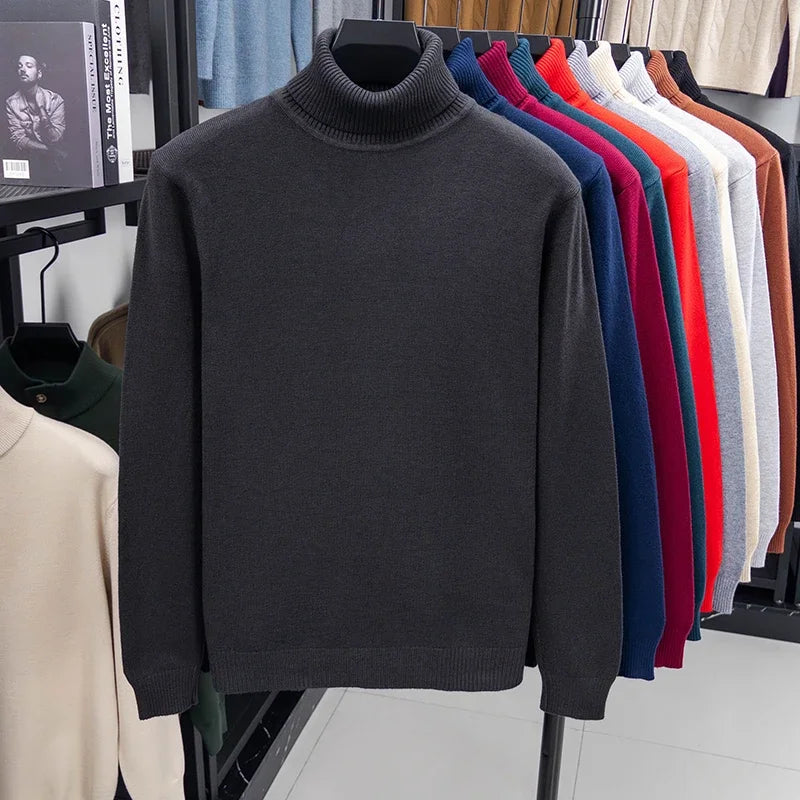 Men's Autumn Knitted Turtleneck Sweater - Slim Fit Long Sleeve Anti-Pilling Pullover Casual Streetwear Top