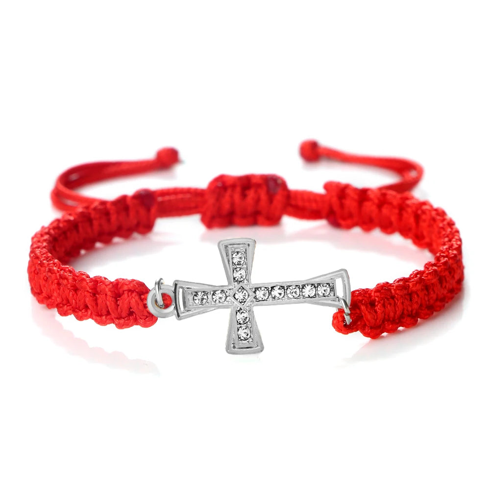 Red Crystal Cross Bracelet - Jesus Prayer Meditation Braided Healing Jewelry Gift for Couples