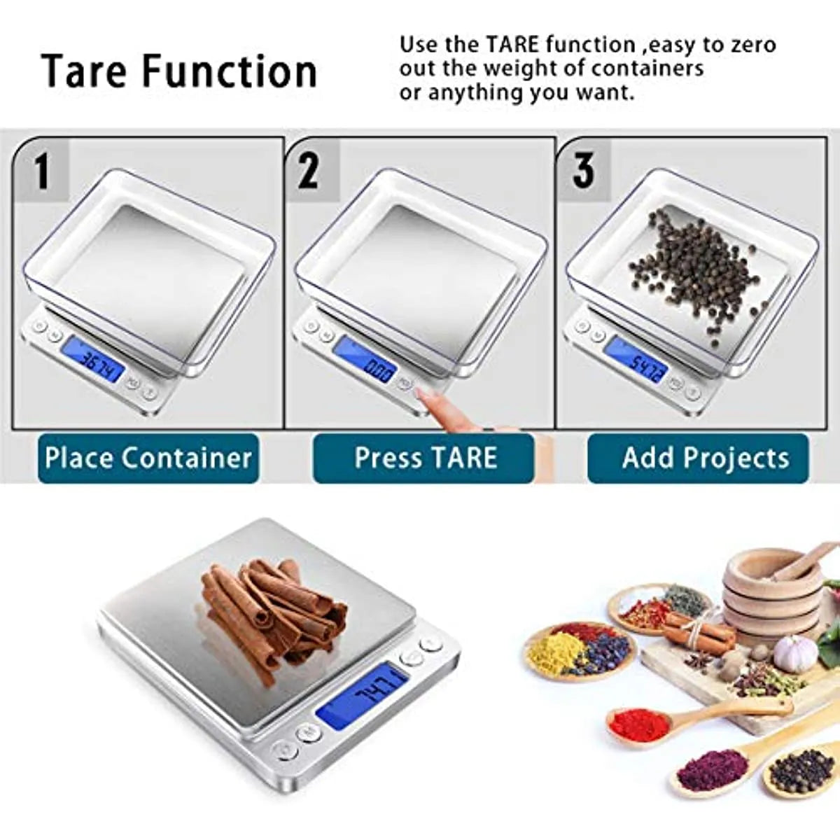 Digital Kitchen Scale 3000g/0.1g - Small Jewelry and Food Scale, Digital Weight Gram and Oz, with LCD Display and Tare Function