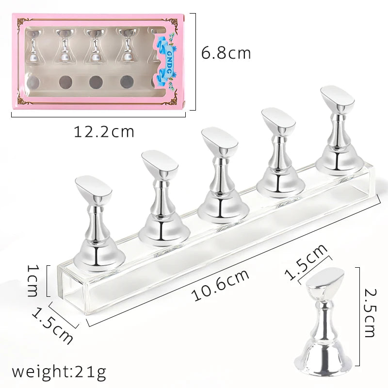 5PCS Magnetic Nail Tip Holders - Crystal Base False Nail Practice & Nail Art Display Stand