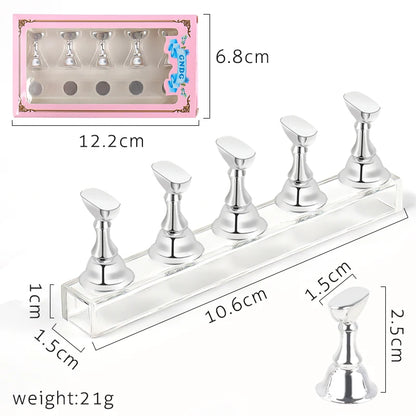 5PCS Magnetic Nail Tip Holders - Crystal Base False Nail Practice & Nail Art Display Stand