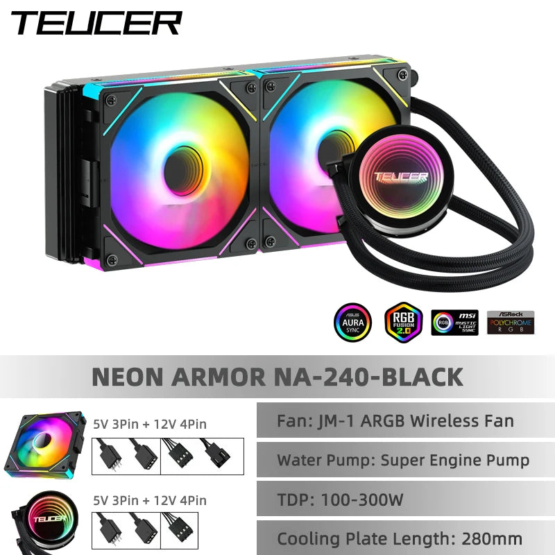 TEUCER NA-360 PC Water Cooling Radiator – Liquid Cooler for Intel LGA 2011/1700/1200/1155, AMD AM4/AM5, X99 Motherboard Support