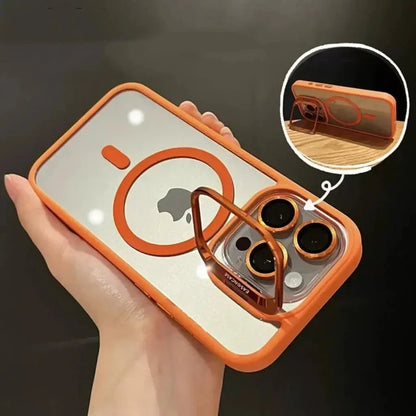 Luxury Magnetic Shockproof Phone Case - MagSafe Compatible iPhone Cover with Stand & Glass Lens Protection for iPhone 17 16 15 14 13 12 11 Pro Max