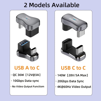 180° USB-C Angle Adapter – 20Gbps Data Transfer, 140W PD Fast Charging Type-C Male to Female Converter for Steam Deck Accessories
