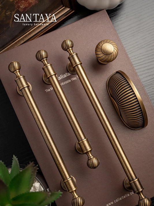 Santaya Brushed Antique Brass Cabinet Handles – Luxury Shell Drawer Pulls for Kitchen, Wardrobe & Dresser Furniture Hardware Knobs