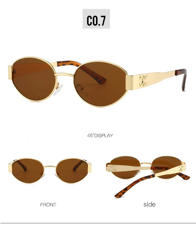 Luxury Metal Brand Sunglasses for Men & Women – Unisex Designer Oval Fashion Eyewear UV400 Shades