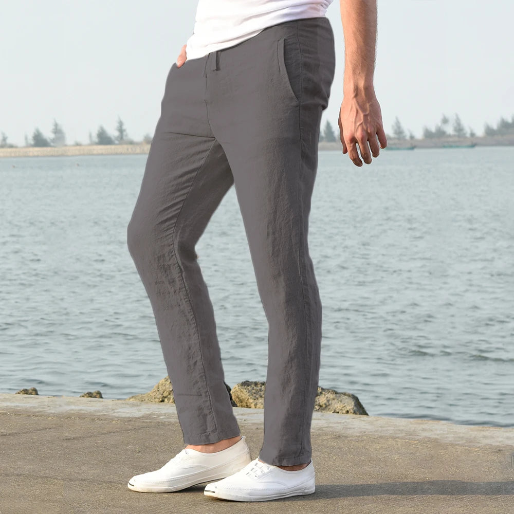 Men's Cotton Linen Pants – Breathable Solid Color Trousers for Autumn, Fitness & Streetwear, S-3XL