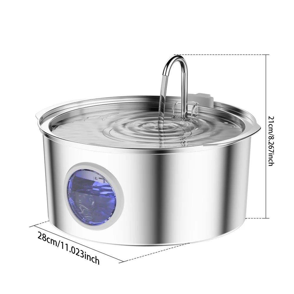 7L Stainless Steel Pet Water Fountain - Ultra-Quiet Large Capacity Water Bowl for Dogs, Cats & Multi-Pet Homes