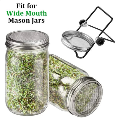 Seed Sprouting Kit - Stainless Steel Strainer Lid & Germination Stand for Mason Jar Growing