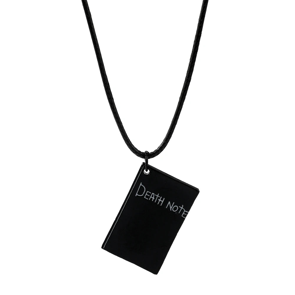 Death Note L Logo Pendant Necklace - Black Rope Leather Gothic Choker for Men and Women