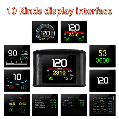 P10 Pro Head-Up Display – On-Board OBD2 Computer with Digital Speedometer, Mileage, Temperature & Driving Data Gauge