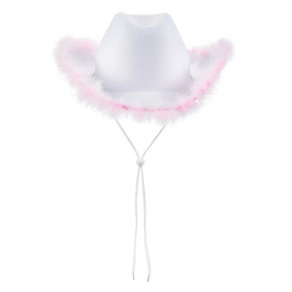 Women's Cowboy Hat – Wide Brim Solid Color with Furry Trim for Parties & Outings
